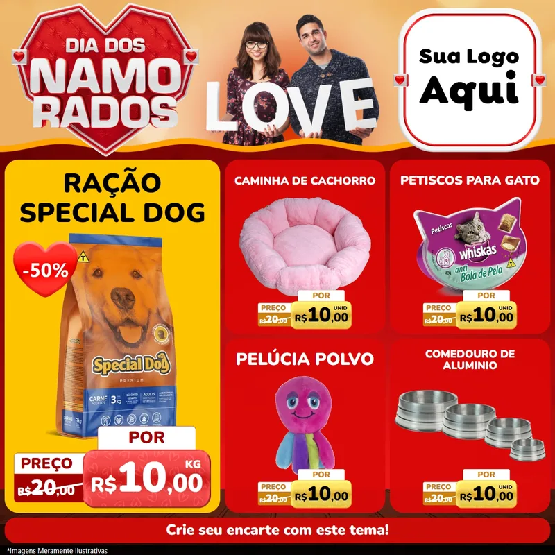 Modelo de Rede Social para Feed Facebook com o tema Dia dos Namorados para Pet Shop