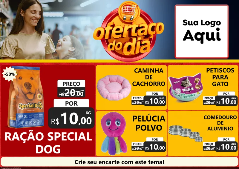 Modelo de Encarte para Encarte A4 Horizontal com o tema Ofertaço Do Dia para Pet Shop