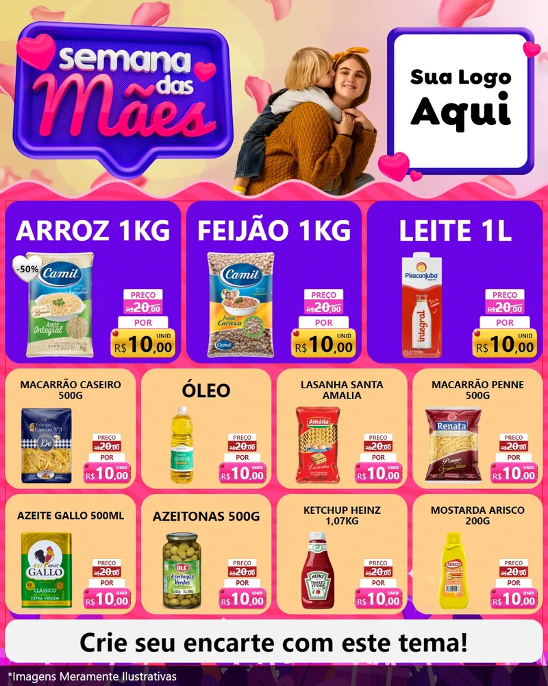 Modelo de Rede Social para Feed Instagram com o tema Semana das Mães para Supermercado