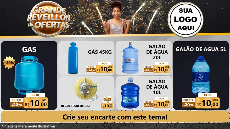 Modelo de TV para TV Horizontal com o tema Grande Réveillon de Ofertas para Água e gás