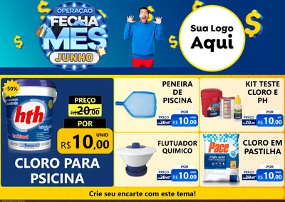 Modelo de Encarte para Encarte A4 Horizontal com o tema Operação Fecha Mês, Junho para Produtos para Piscina