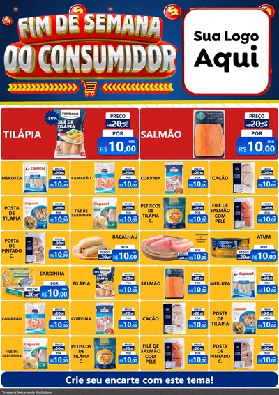 Modelo de Encarte para Encarte A4 Vertical com o tema Fim de Semana do Consumidor para Peixaria