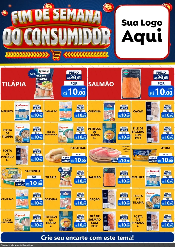 Modelo de Encarte para Encarte A4 Vertical com o tema Fim de Semana do Consumidor para Peixaria