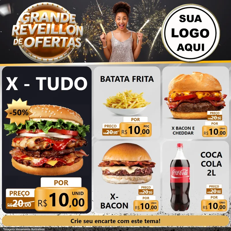 Modelo de Rede Social para Feed Facebook com o tema Grande Réveillon de Ofertas para Hamburgueria