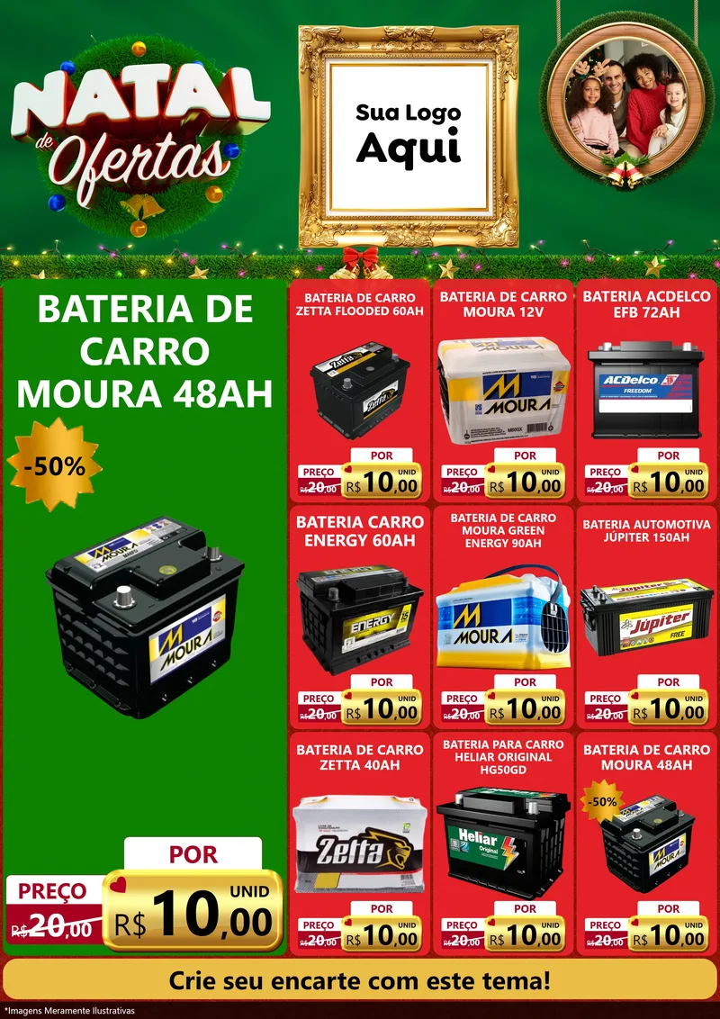 Modelo de Encarte para Encarte A4 Vertical com o tema Natal de Ofertas para Baterias Elétricas