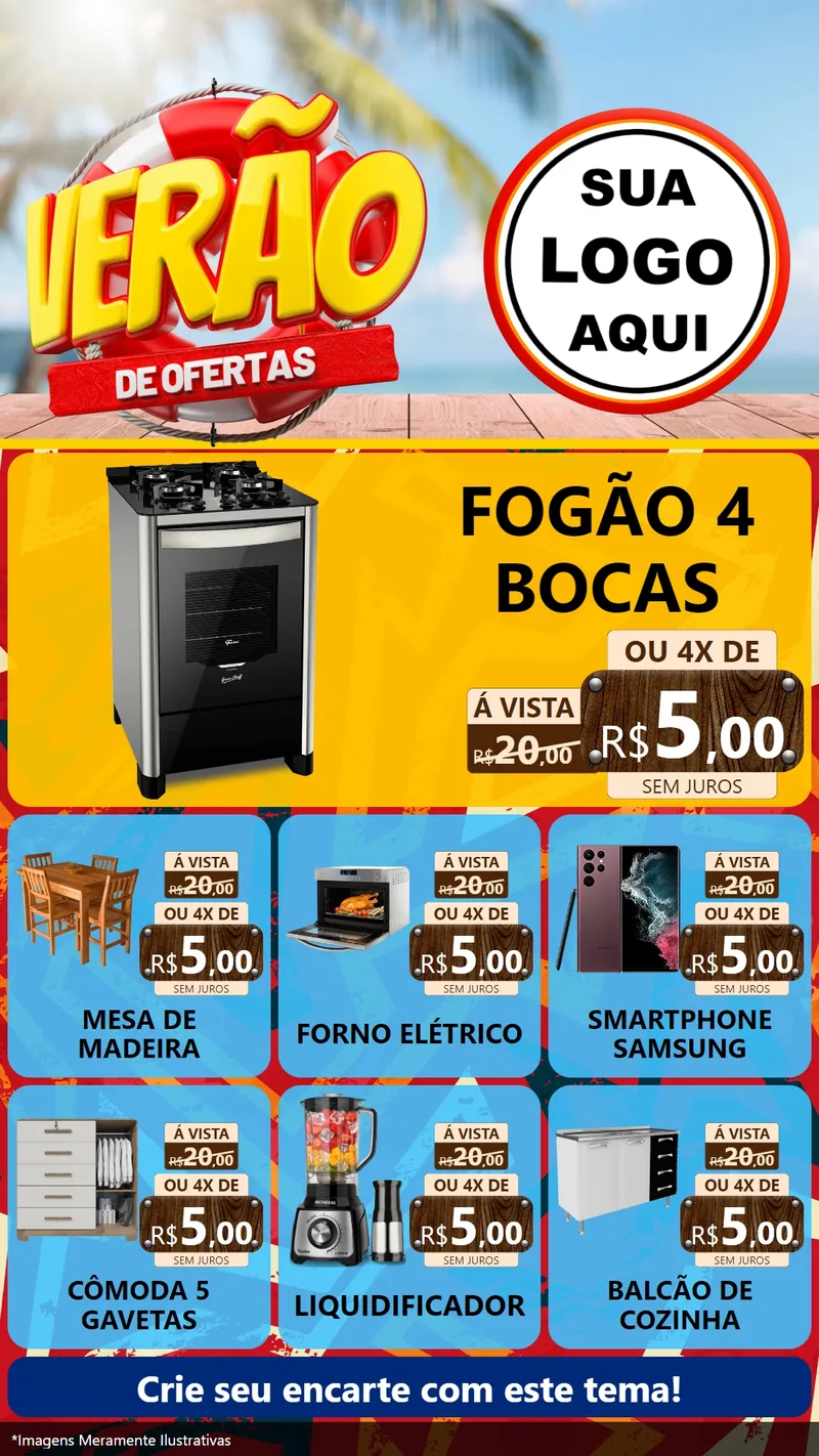 Modelo de Rede Social para Stories com o tema Verão de Ofertas para Móveis e Eletro