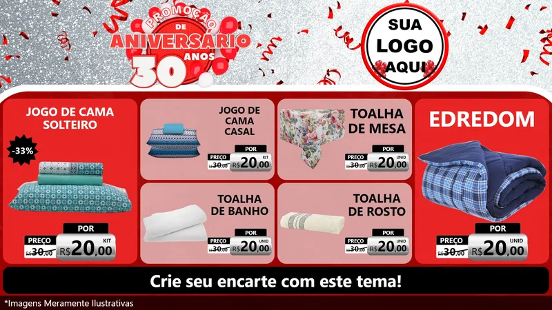 Modelo de TV para TV Horizontal com o tema Promoção de Aniversário - 30 Anos para Cama, Mesa e Banho