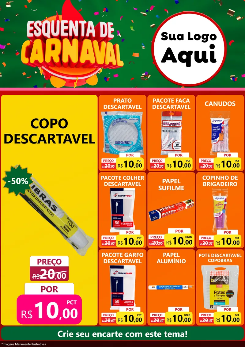 Modelo de Encarte para Encarte A4 Vertical com o tema Esquenta de Carnaval para Embalagens