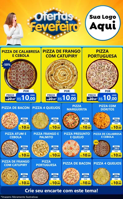 Modelo de Encarte para Encarte Grande com o tema Ofertas de Fevereiro para Pizzaria