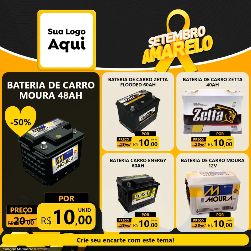 Modelo de Rede Social para Feed Facebook com o tema Setembro Amarelo para Baterias Elétricas