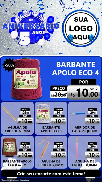 Modelo de Rede Social para Stories com o tema Promoção de Aniversário - 5 Anos para Armarinho e Aviamentos