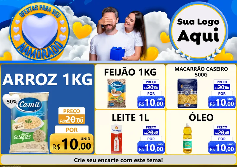 Modelo de Encarte para Encarte A4 Horizontal com o tema Ofertas Para Seu Namorado para Supermercado