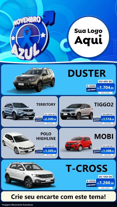 Modelo de TV para TV Vertical com o tema Novembro Azul para Concessionaria de Carros