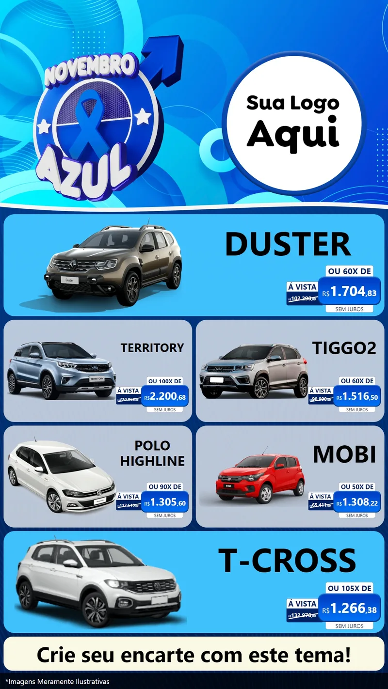 Modelo de TV para TV Vertical com o tema Novembro Azul para Concessionaria de Carros