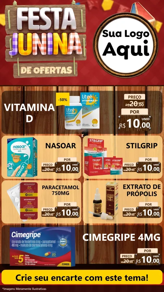 Modelo de TV para TV Vertical com o tema Festa Junina de Ofertas para Farmácia