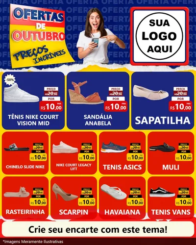 Modelo de Rede Social para Feed Instagram com o tema Ofertas de Outubro - Preços Incríveis para Calçados
