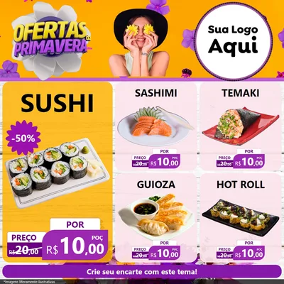 Modelo de Rede Social para Feed Facebook com o tema Ofertas Da Primavera para Comida japonesa