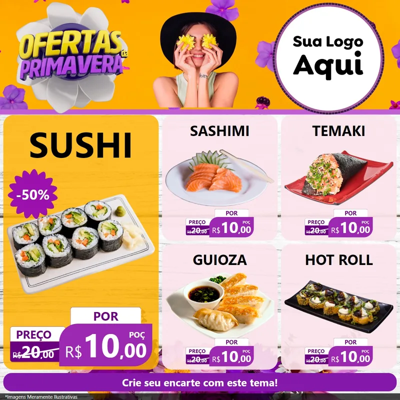 Modelo de Rede Social para Feed Facebook com o tema Ofertas Da Primavera para Comida japonesa