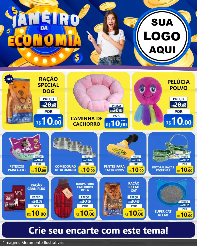 Modelo de Rede Social para Feed Instagram com o tema Janeiro da Economia para Pet Shop