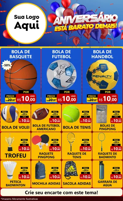 Modelo de Encarte para Encarte Grande com o tema Aniversário para Artigos Esportivos
