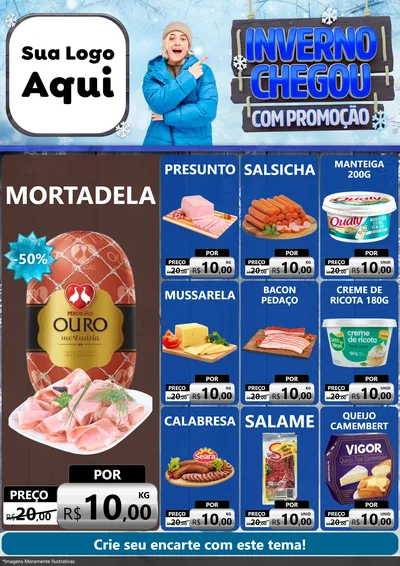 Modelo de Encarte para Encarte A4 Vertical com o tema Inverno Chegou Com Promoção para Frios e Laticínios