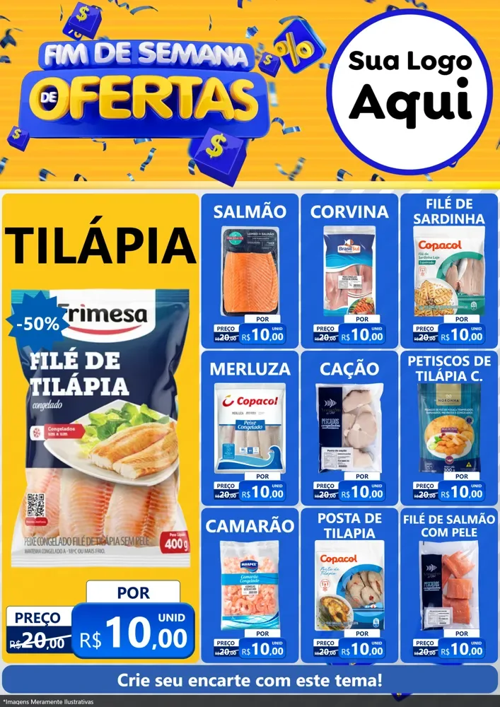 Modelo de Encarte para Encarte A4 Vertical com o tema Fim de Semana de Ofertas para Peixaria