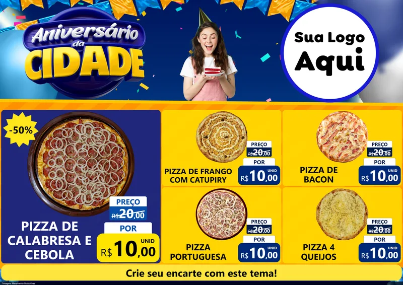 Modelo de Encarte para Encarte A4 Horizontal com o tema Aniversário da Cidade para Pizzaria