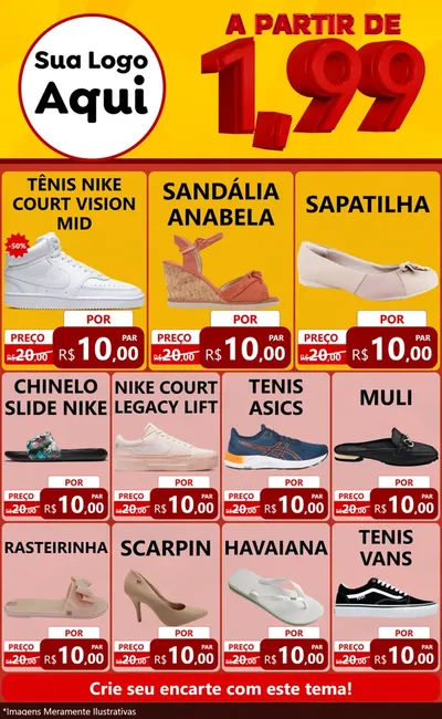Modelo de Encarte para Encarte Grande com o tema A Partir de Um e Noventa e Nove - 1,99 para Calçados