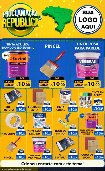 Modelo de Encarte para Encarte Grande com o tema Proclamação da República para Tintas e Ferramentas