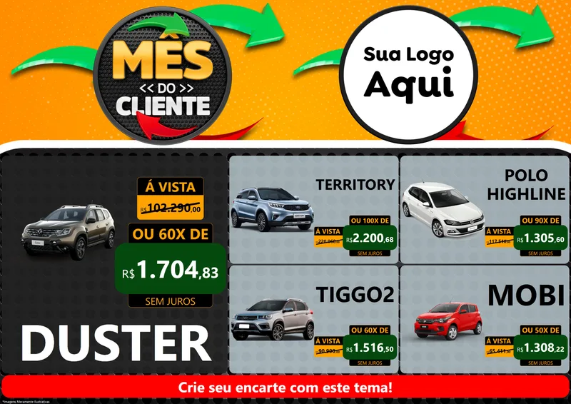 Modelo de Encarte para Encarte A4 Horizontal com o tema Mês do Cliente para Concessionaria de Carros