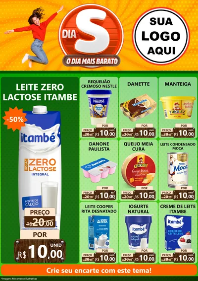 Modelo de Encarte para Encarte A4 Vertical com o tema Dia S - O Dia Mais Barato para Frios e Laticínios