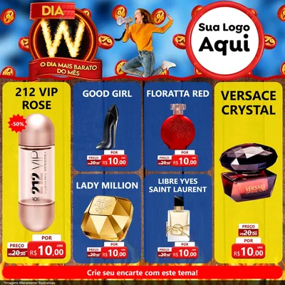 Modelo de Rede Social para Feed Facebook com o tema Dia W - O Dia Mais Barato Do Mês para Perfumes