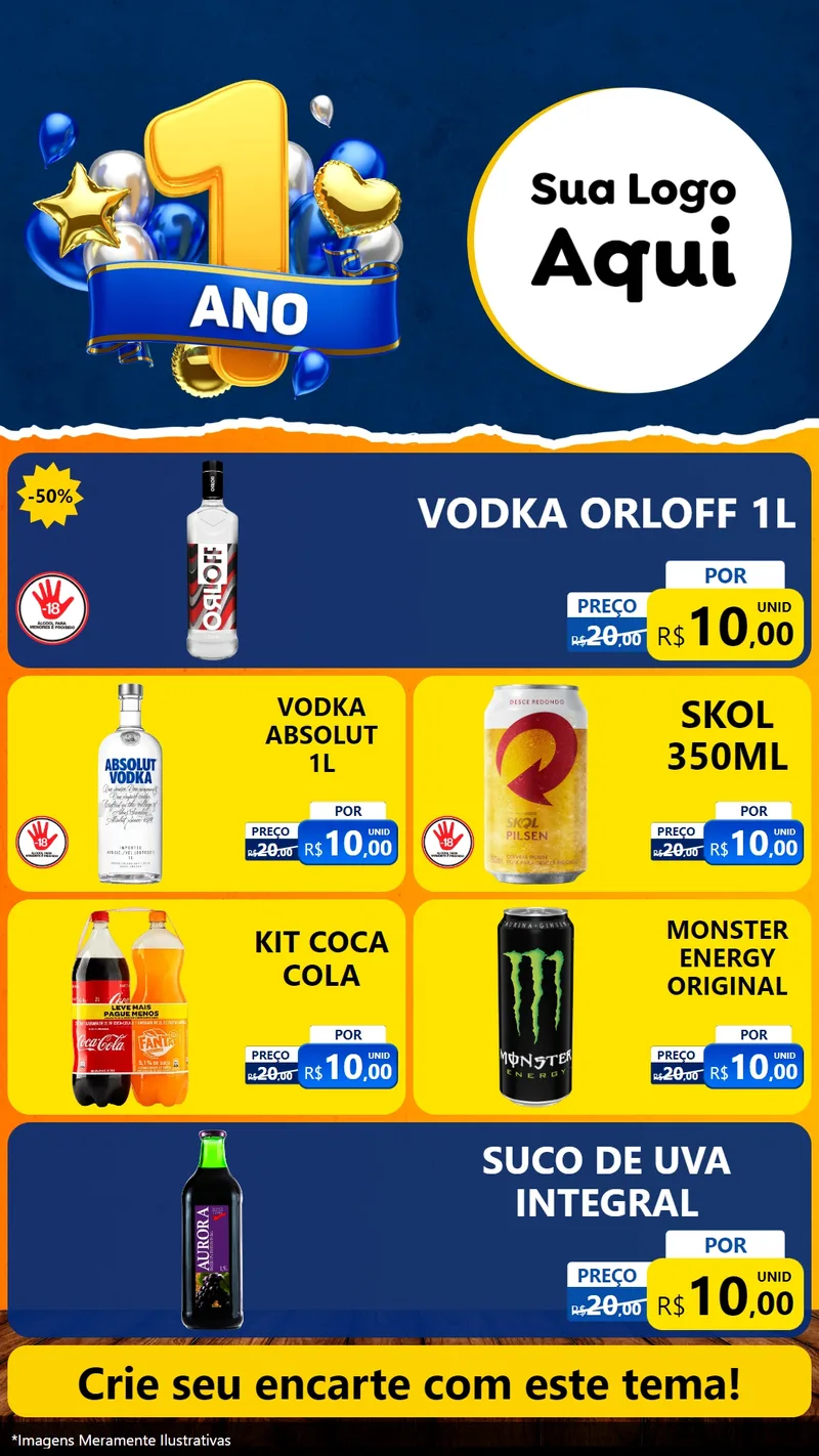 Modelo de TV para TV Vertical com o tema Um Ano de Aniversário para Distribuidora de bebidas