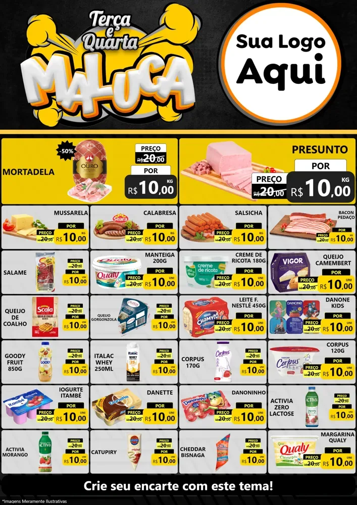Modelo de Encarte para Encarte A4 Vertical com o tema Terça e Quarta Maluca para Frios e Laticínios
