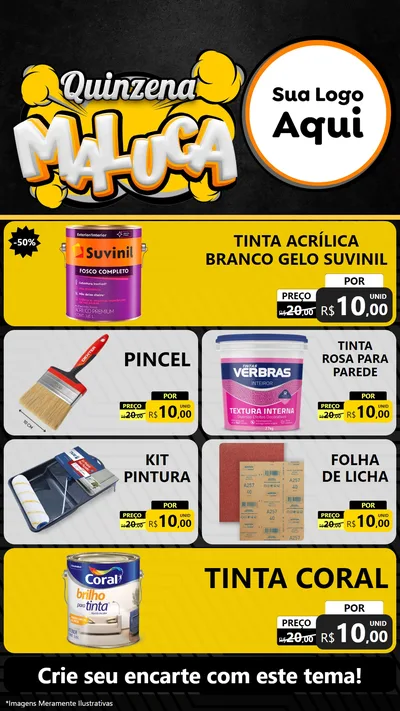 Modelo de TV para TV Vertical com o tema Quinzena Maluca para Tintas e Ferramentas