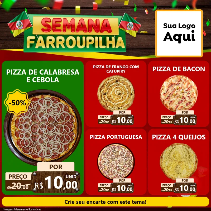 Modelo de Rede Social para Feed Facebook com o tema Semana Farroupilha para Pizzaria