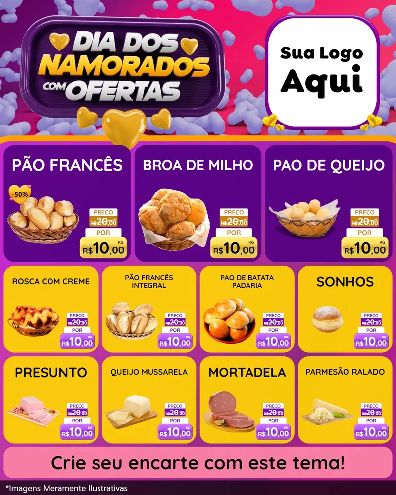 Modelo de Rede Social para Feed Instagram com o tema Dia Dos Namorados Com Ofertas para Padaria