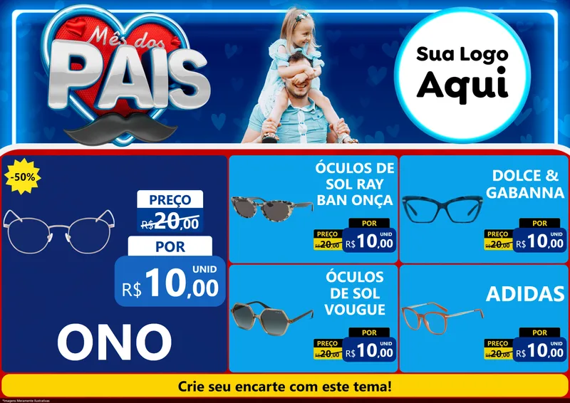 Modelo de Encarte para Encarte A4 Horizontal com o tema Mês Dos Pais para Óticas
