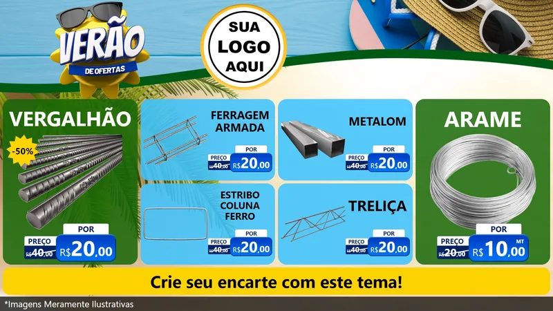 Modelo de TV para TV Horizontal com o tema Verão de Ofertas para Ferragens