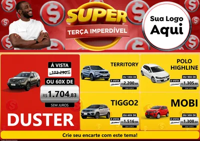 Modelo de Encarte para Encarte A4 Horizontal com o tema Super Terça Imperdível para Concessionaria de Carros