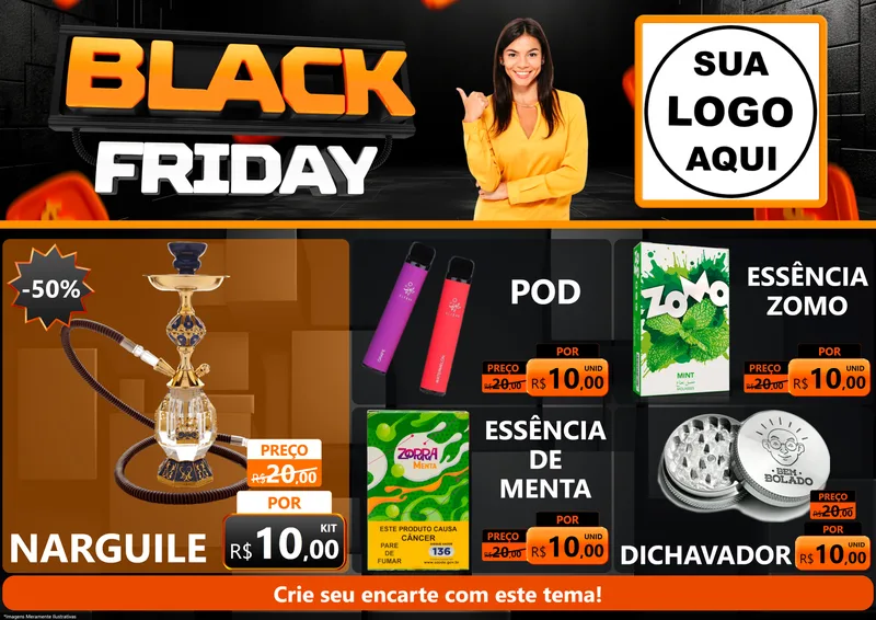 Modelo de Encarte para Encarte A4 Horizontal com o tema Black Friday para Tabacaria
