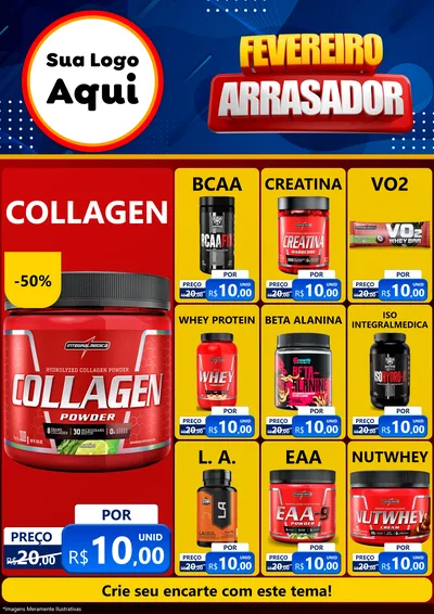 Modelo de Encarte para Encarte A4 Vertical com o tema Fevereiro Arrasador para Suplementos alimentares