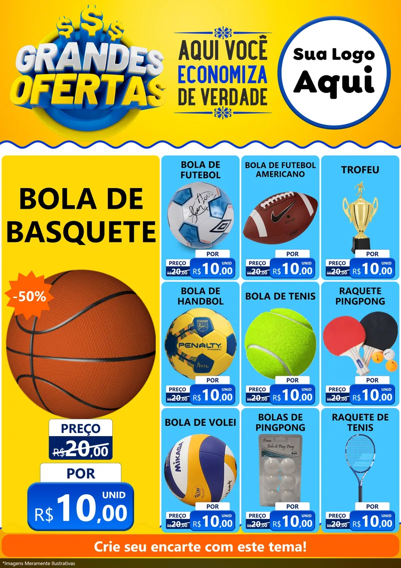 Modelo de Encarte para Encarte A4 Vertical com o tema Grandes Ofertas para Artigos Esportivos