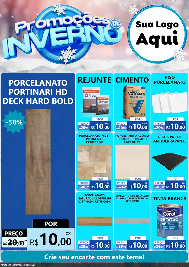 Modelo de Encarte para Encarte A4 Vertical com o tema Promoções de Inverno para Pisos e revestimentos
