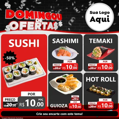 Modelo de Rede Social para Feed Facebook com o tema Domingou de Ofertas para Comida japonesa