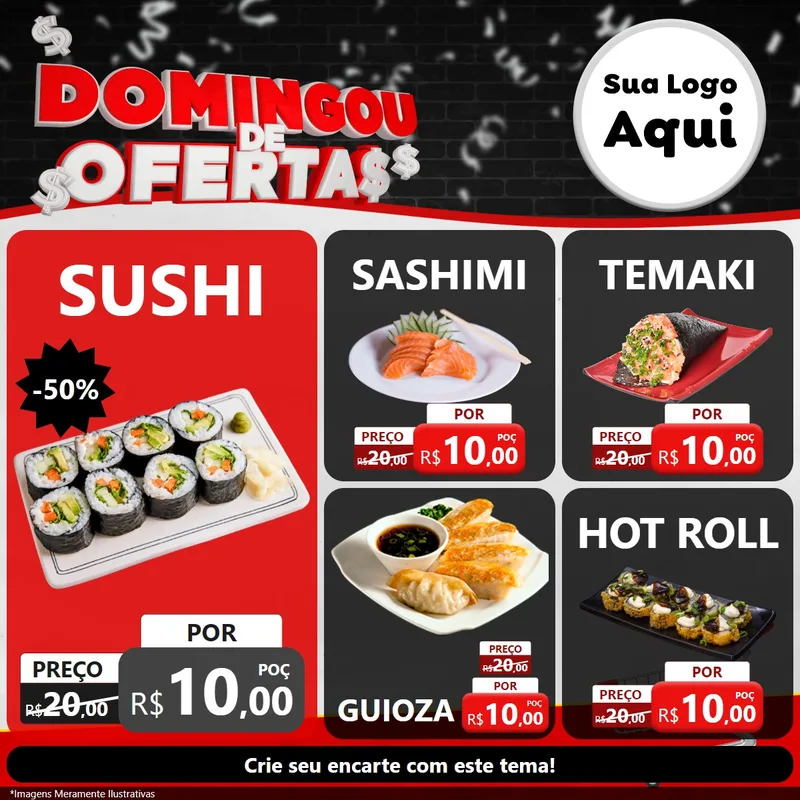 Modelo de Rede Social para Feed Facebook com o tema Domingou de Ofertas para Comida japonesa