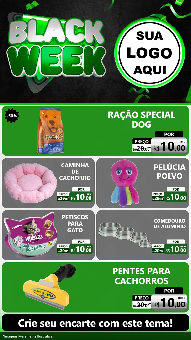 Modelo de TV para TV Vertical com o tema Black Week para Pet Shop