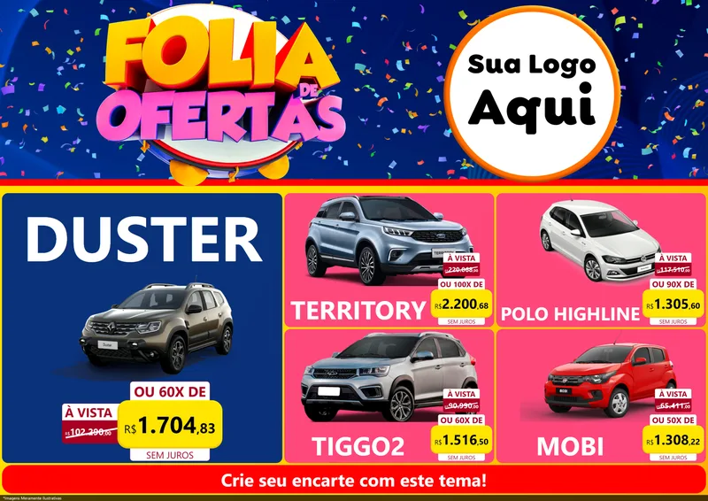 Modelo de Encarte para Encarte A4 Horizontal com o tema Folia de Ofertas para Concessionaria de Carros