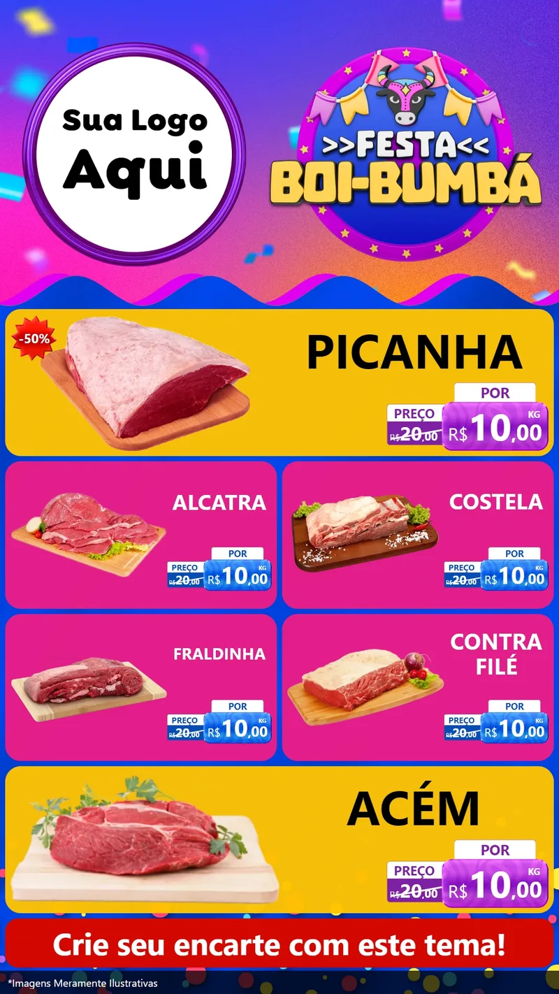 Modelo de TV para TV Vertical com o tema Festa Boi-Bumbá para Açougue