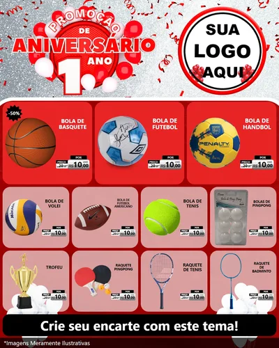 Modelo de Rede Social para Feed Instagram com o tema Promoção de Aniversário - 1 Ano para Artigos Esportivos